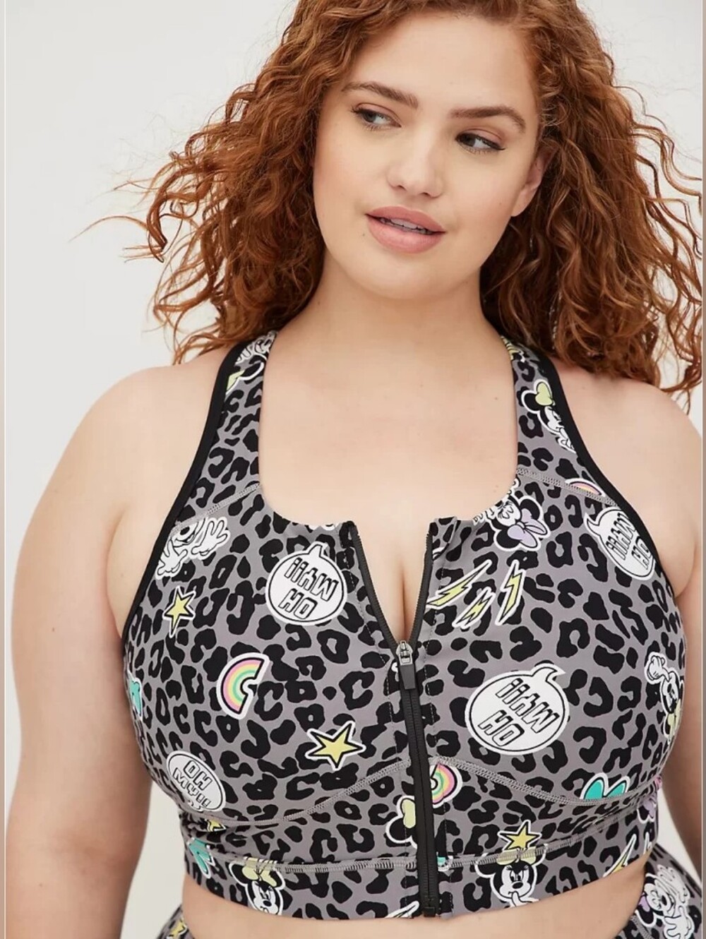 Torrid Disney Minnie Mouse Zip Sports Bra Performance Core Gray Plus Size 2x